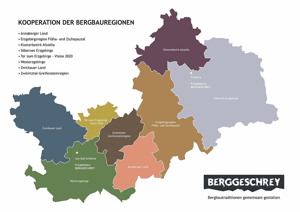 Eine Karte, die die Berggeschrey Regionen zusammenfasst.
