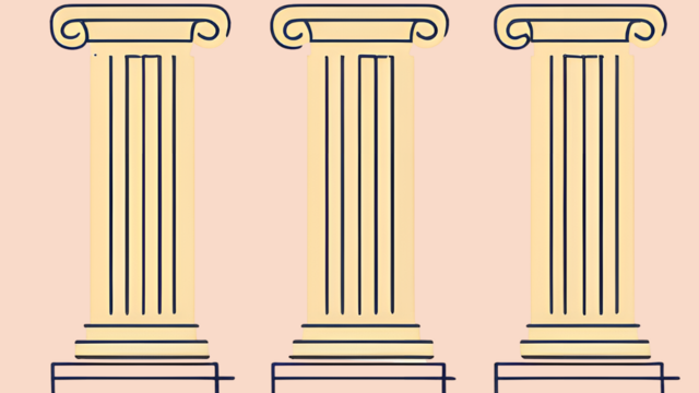 drei Säulen und eine Waage gezeichnet